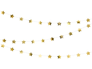 Gold star garlands for festive Christmas  and new year decorations.