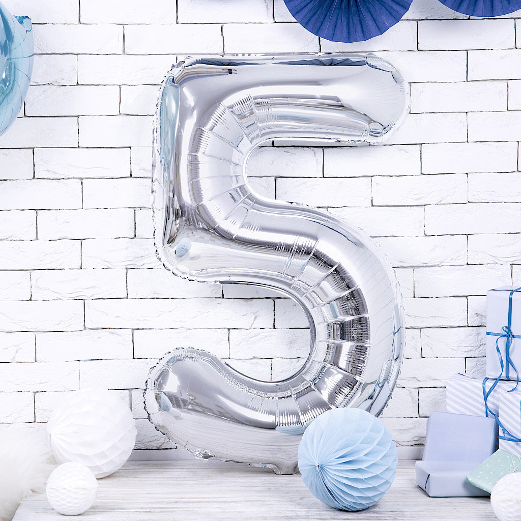 Large foil silver number five balloon