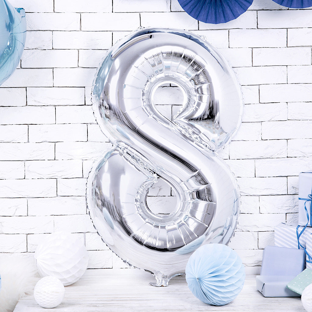 Large foil silver number eight balloon