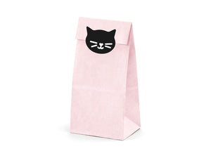 La di dah London pink party bag with black cat illustration. Children's birthday party decorations. Girls cat party.