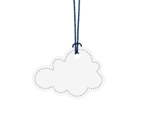 Cloud name tags for party boxes in white for aeroplane themed birthday party for girls and boys party or birthday parties from la di dah