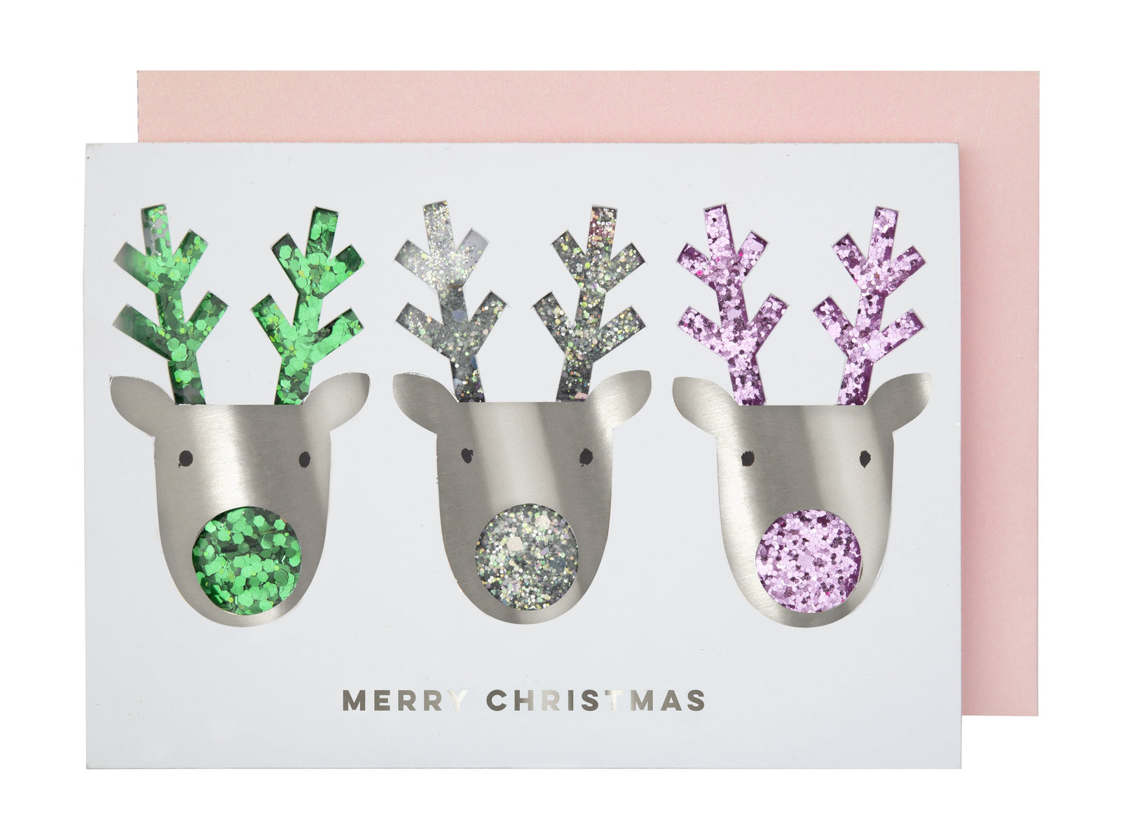 Silver Reindeer Shaker Christmas Card