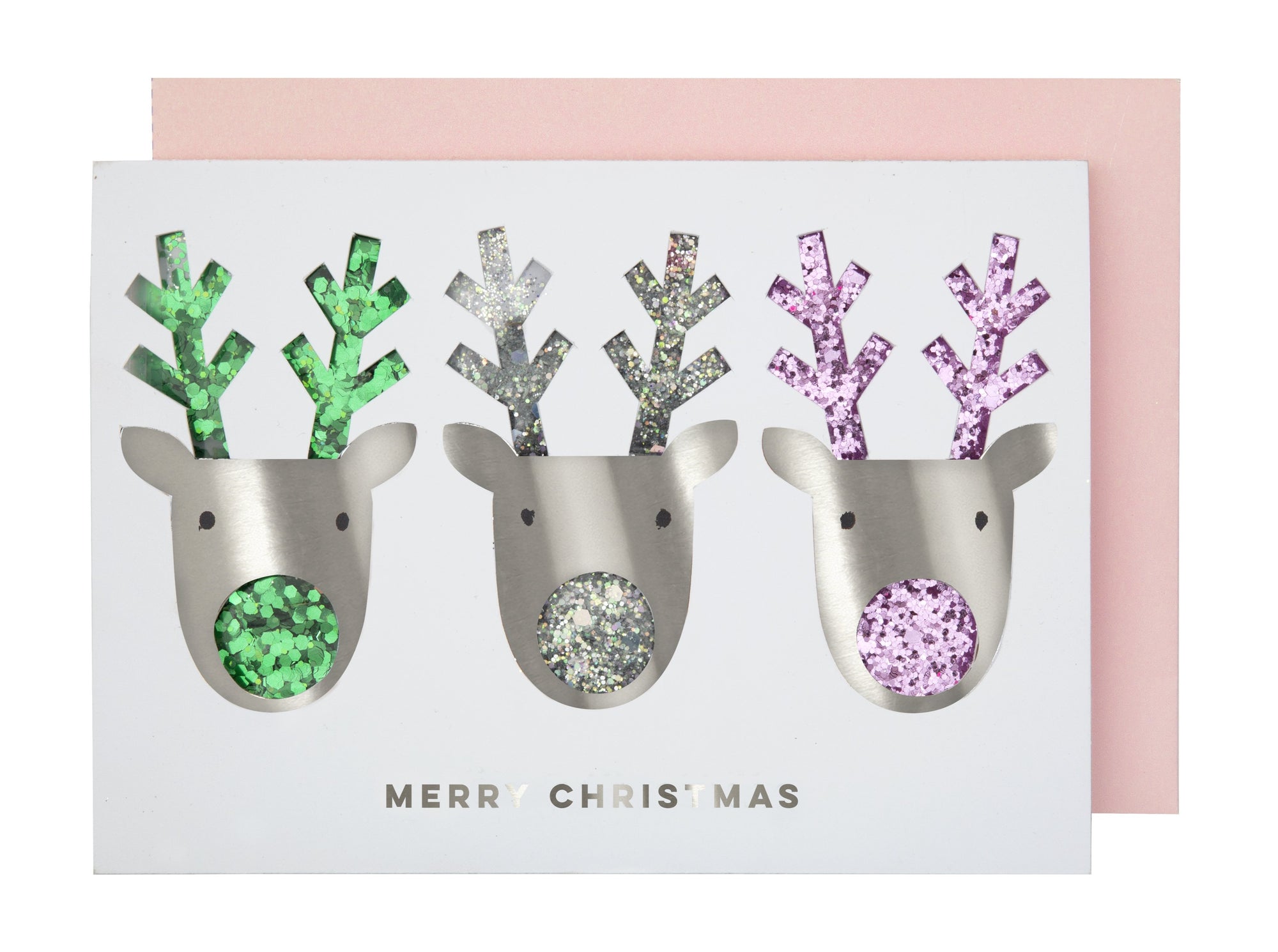 Silver Reindeer Shaker Christmas Card