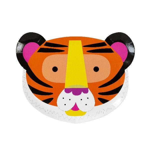 Tiger paper party plates for a jungle themed party.