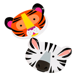 Tiger and zebra party plates for a jungle themed party.