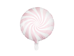 La di dah London pale pink and white swirl effect foil helium balloon. Pastel party decoration.