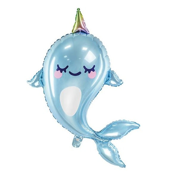 light blue Narwhal foil helium balloon