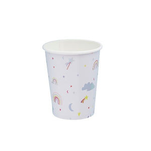 Unicorn and rainbow themed paper party cups