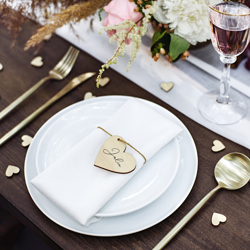 set of 10 wooden heart shaped wedding place cards