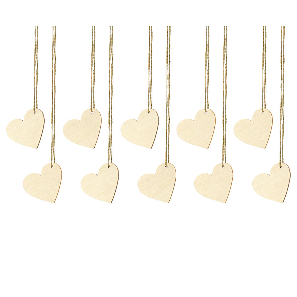 set of 10 wooden heart shaped wedding place cards
