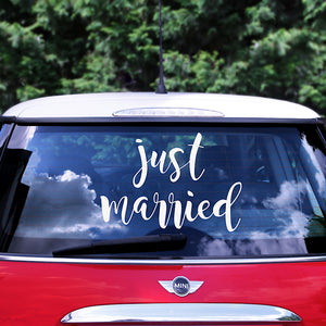 Just married wedding day car sticker in white