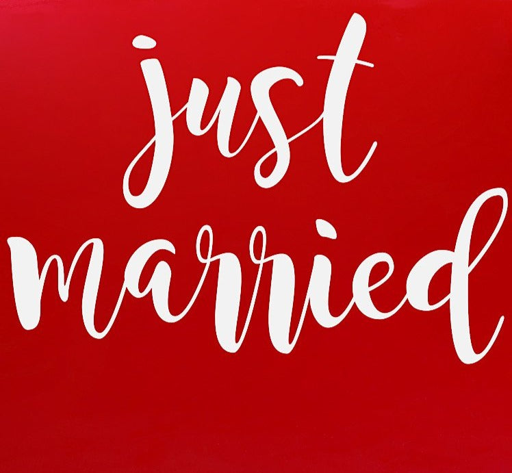 Just married wedding day car sticker in white