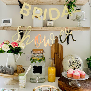 Gold Bridal shower mirror cut out letter garland 