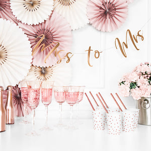 rose gold mirror paper card banner with the words miss to mrs, perfect for a bridal shower