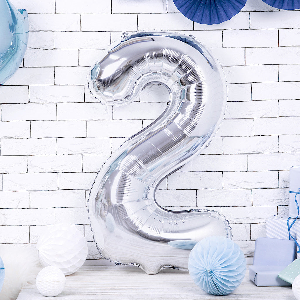 Large foil silver number two balloon