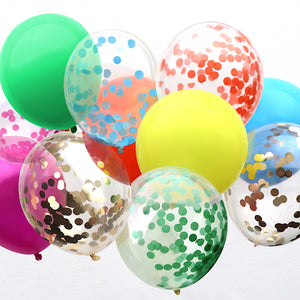 twelve assorted rainbow confetti filled balloons