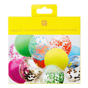 12 assorted rainbow balloons with confetti