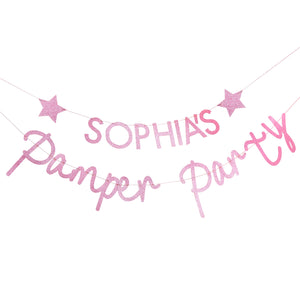 Pink sparkly customisable pamper party bunting.