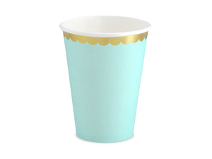 La di dah London pastel party, pale blue cups with gold rim. Perfect party cup for a birthday party celebration.