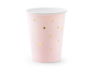 Pink party cups with gold flecks for Christmas party and New years eve celebration.