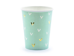 Mint Llama party cups with gold and white details for celebrations. 