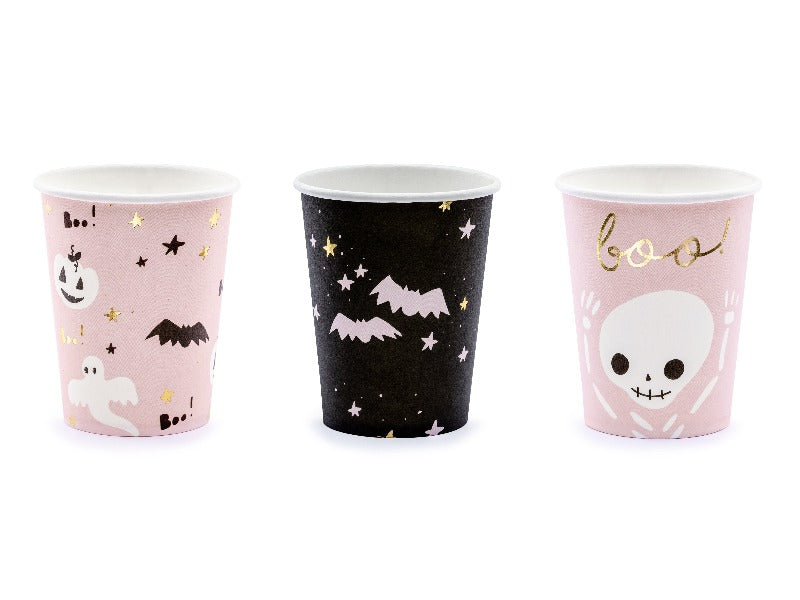 Pink skeleton and Bat Halloween cups