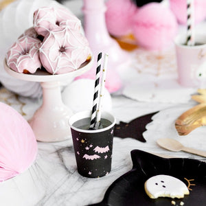 Pink skeleton and Bat Halloween cups