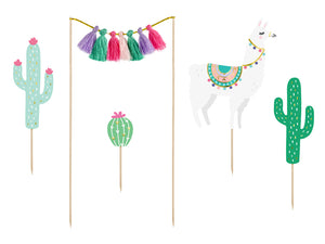 Mint, green, purple, pink and gold llama party cake toppers. Cactus, llama and tassel cake toppers for a boho birthday, baby shower or celebration. 