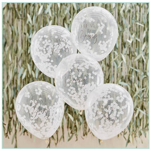 Hey Baby White Confetti Balloons