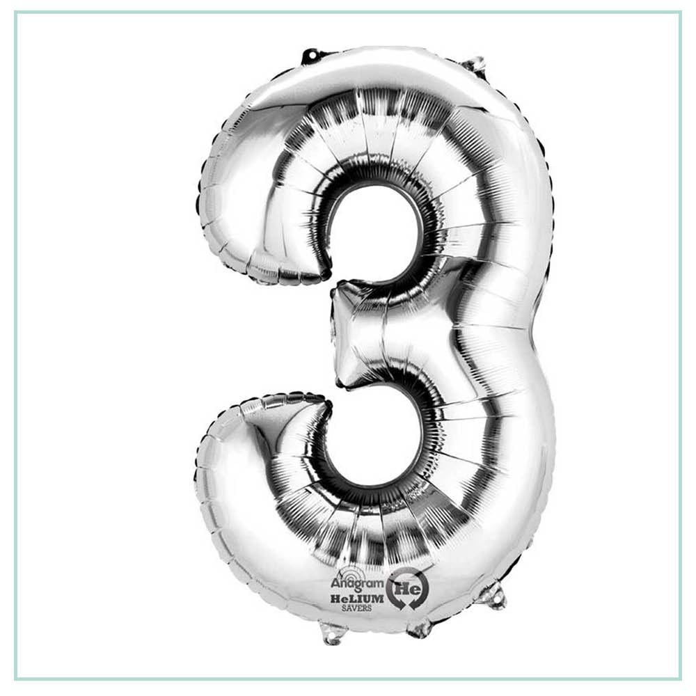 Small Silver number 3 balloon