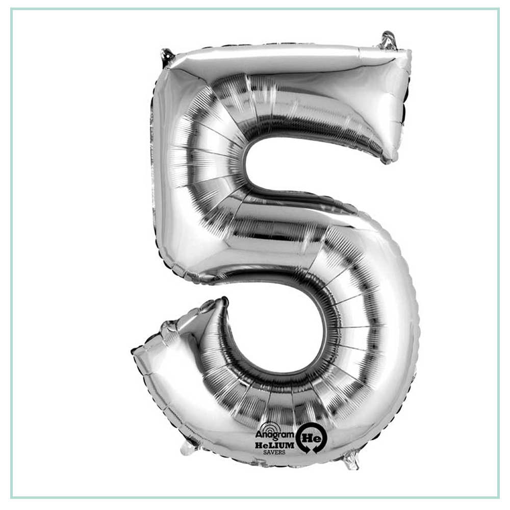 Small Silver number 5 balloon