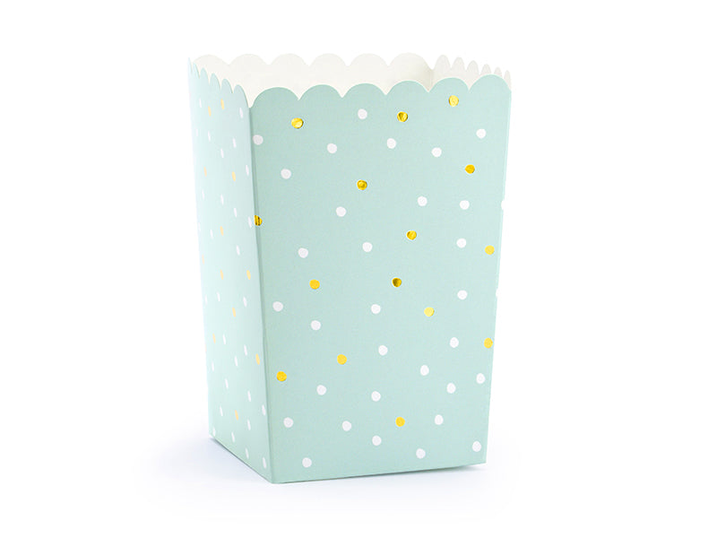 Llama party popcorn box in mint with gold details for a children's birthday or celebration.