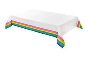 Rainbow coloured edge table cloth.