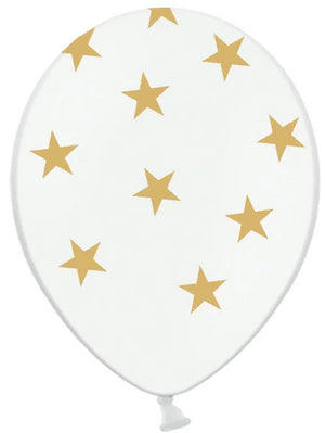 Clear balloon with gold star pattern. Girls and boys kids cat themed birthday party