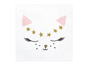Ladidah london pink, white and gold cat themed napkin. Perfect girls and boys children's birthday party. 