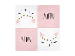 Ladidah london pink, white and gold cat themed paper napkin and meow napkin. Perfect girls and boys children's birthday party. 