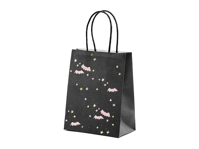 Black halloween party bags with pink bats and gold and pink stars