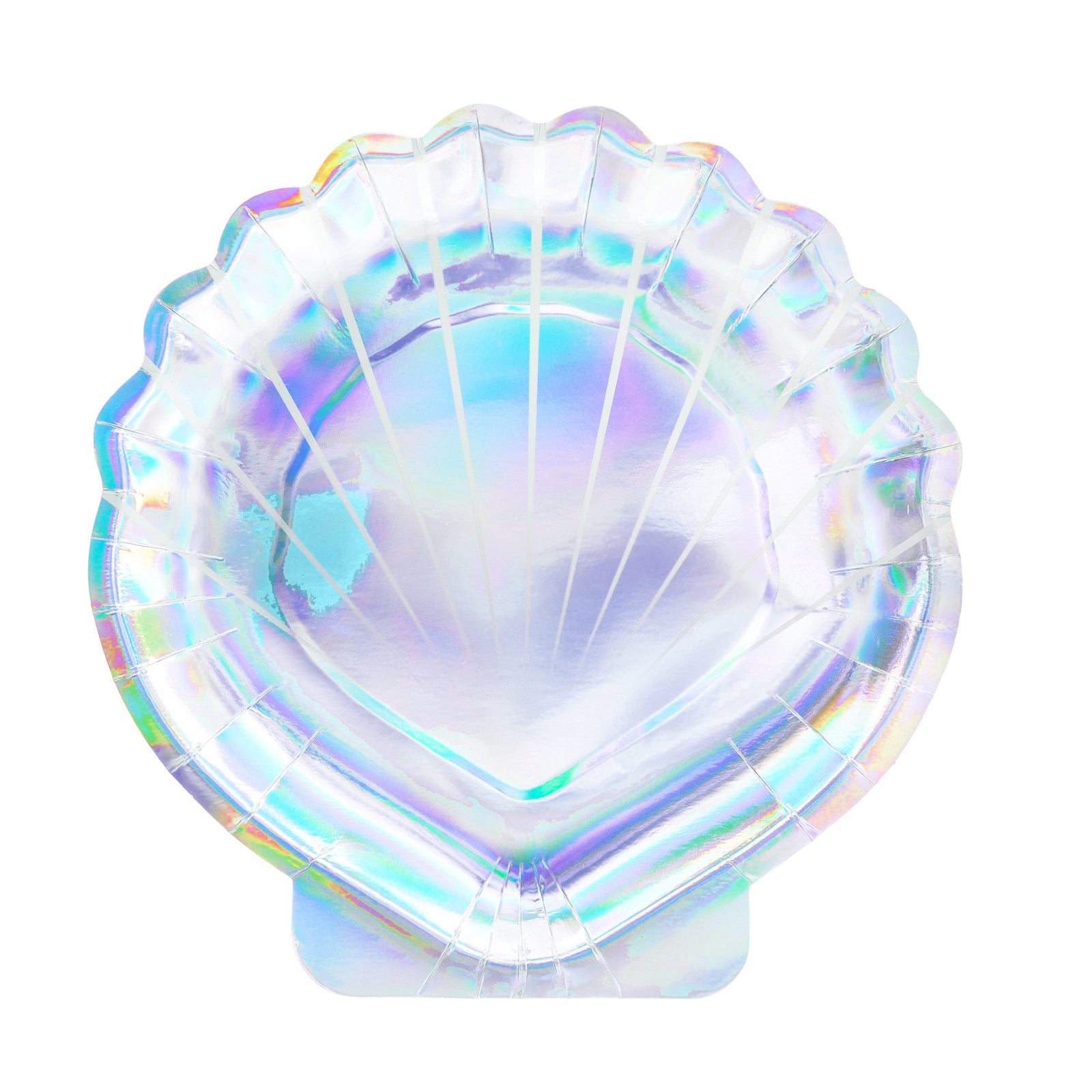 Iridescent paper party shell plates for mermaid themed birthday party for girls and boys party or birthday parties 