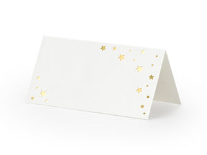 White place name card with gold details. Perfect for Christmas and New years celebrations.