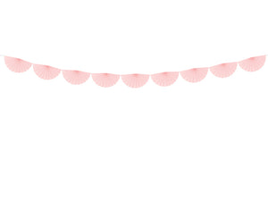 Pastel pale pink, scalloped garland. Party decoration for pastel themed kids party.